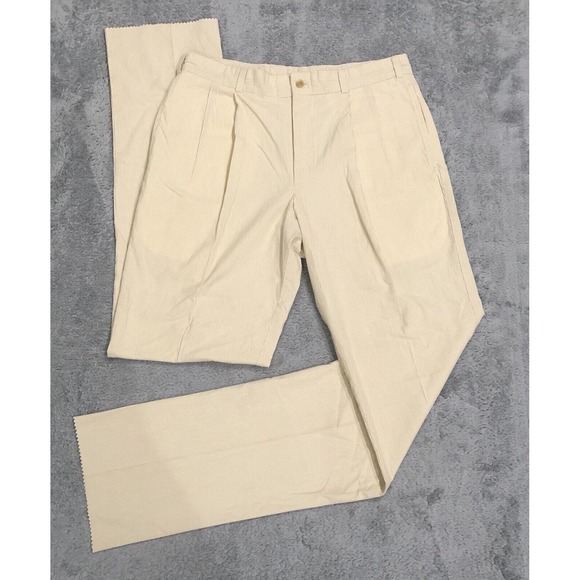 Bills Khakis Men's Size 36 Unhemmed Double Pleated Seersucker Pants USA Trousers